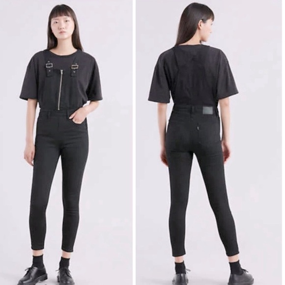 Levis denim jean overalls zipper side zip black 27 skinny cropped ankle - Picture 3 of 12